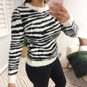 J. Crew Womens XS Sweater Wool Alpaca Blend Zebra Print Crewneck Long Sleeve